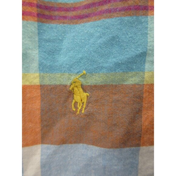 Ralph Lauren Shirt Medium Indian Madras Plaid Yellow Pony Button Down - Picture 4 of 13